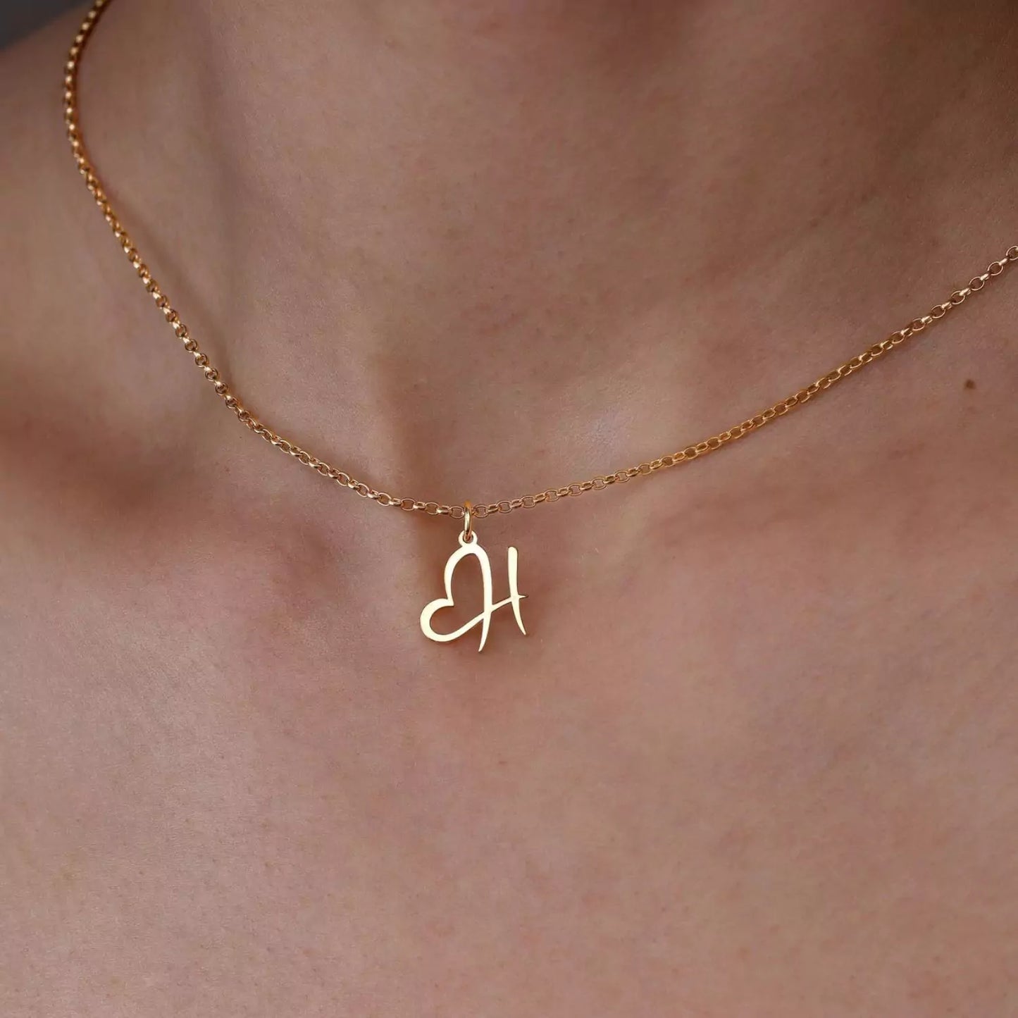 18K Vergulde Hart Letterketting