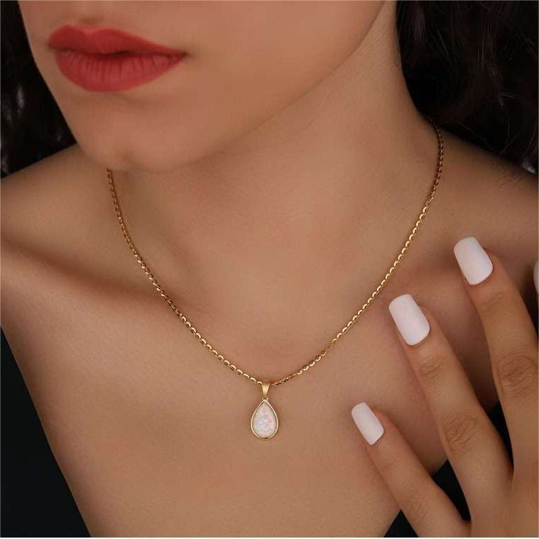 18K Vergulde Ketting | Opal Steen