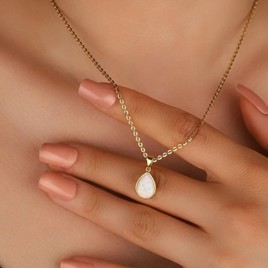 18K Vergulde Ketting | Opal Steen
