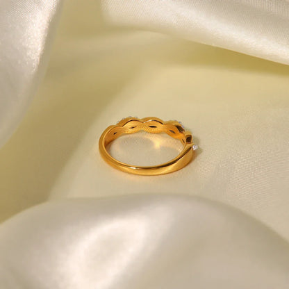 18-karaat Goud Vergulde Verstelbare Gedraaide Kleine Parel Ring