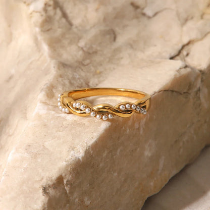 18-karaat Goud Vergulde Verstelbare Gedraaide Kleine Parel Ring