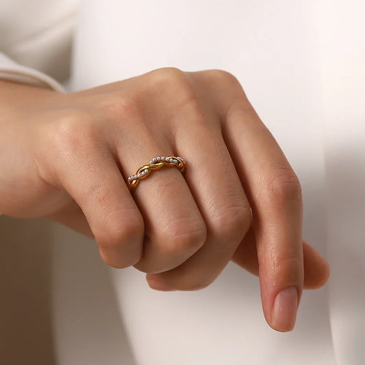 18-karaat Goud Vergulde Verstelbare Gedraaide Kleine Parel Ring