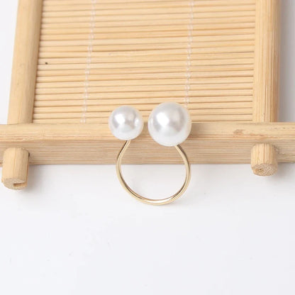 18K Vergulde Ring | Dubbele Parel Verstelbare