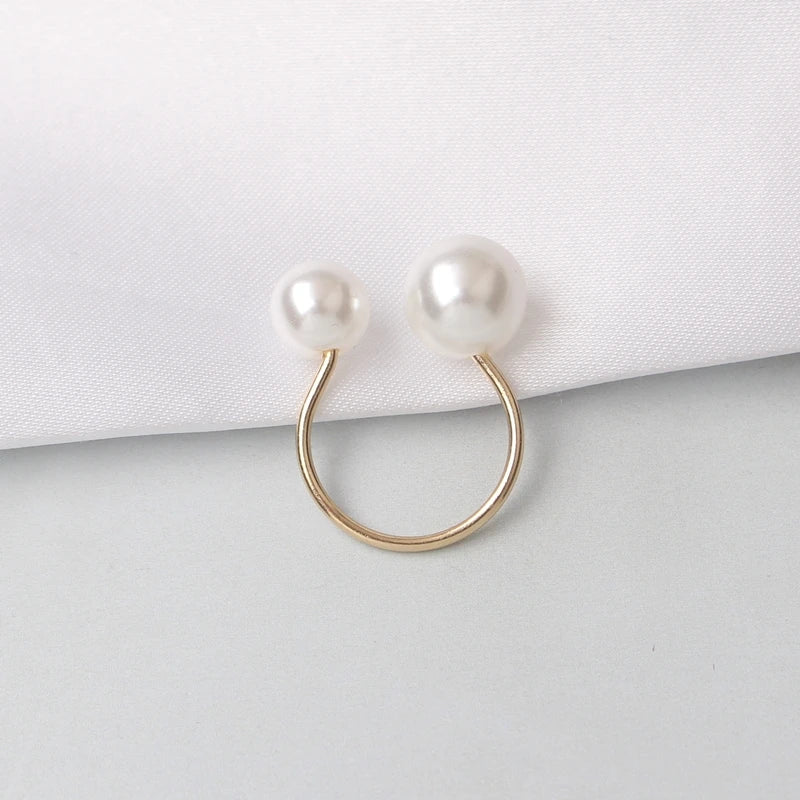 18K Vergulde Ring | Dubbele Parel Verstelbare