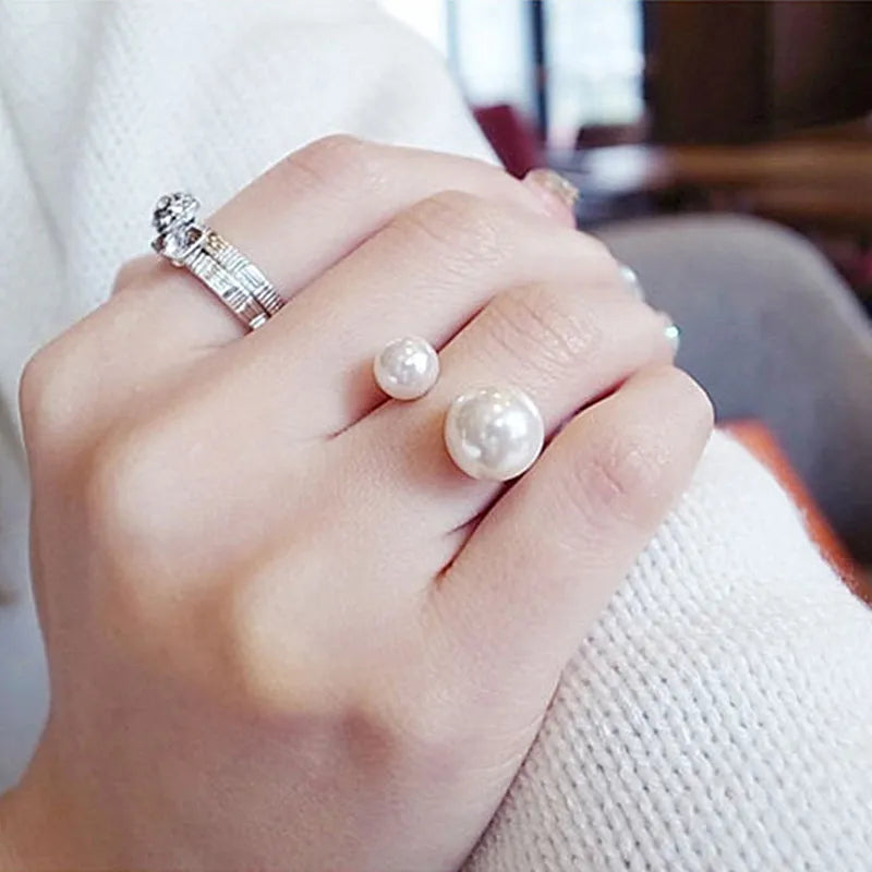 18K Vergulde Ring | Dubbele Parel Verstelbare
