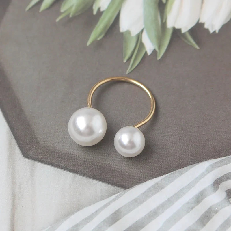 18K Vergulde Ring | Dubbele Parel Verstelbare