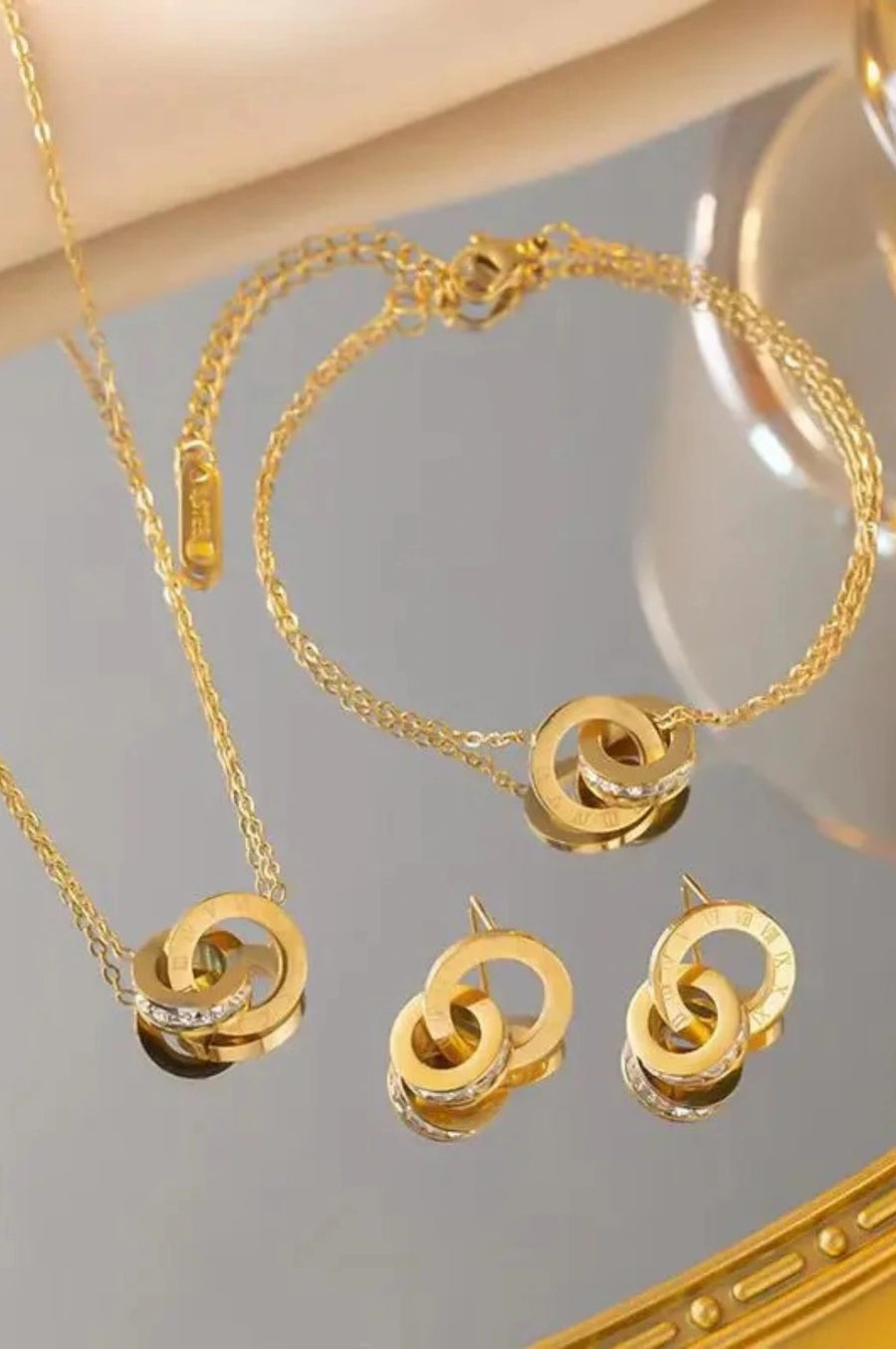 18-karaat Goud Verguld Luxe Set Oorbellen, Ketting, Armband