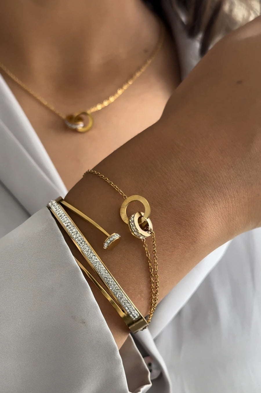18-karaat Goud Verguld Luxe Set Oorbellen, Ketting, Armband