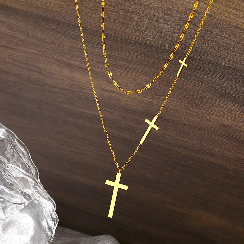 18-karaat Goud Vergulde Choker-ketting Met 3 Kruizen