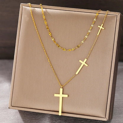 18-karaat Goud Vergulde Choker-ketting Met 3 Kruizen