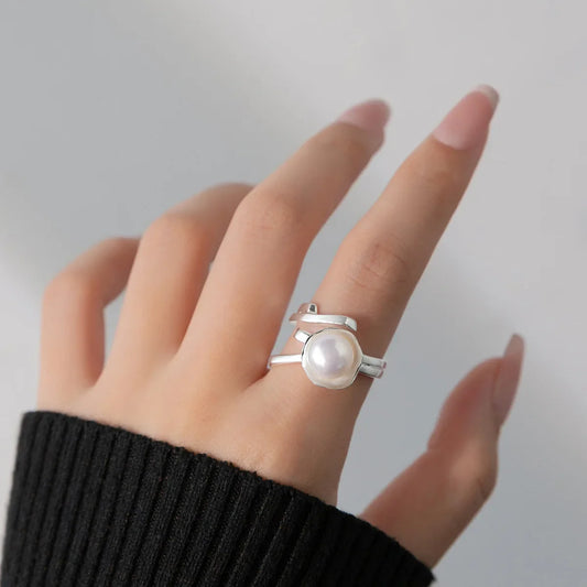 Verstelbare 925 Sterling Zilver Vergulde Parel Ring