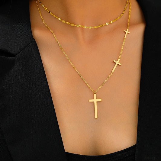 18-karaat Goud Vergulde Choker-ketting Met 3 Kruizen