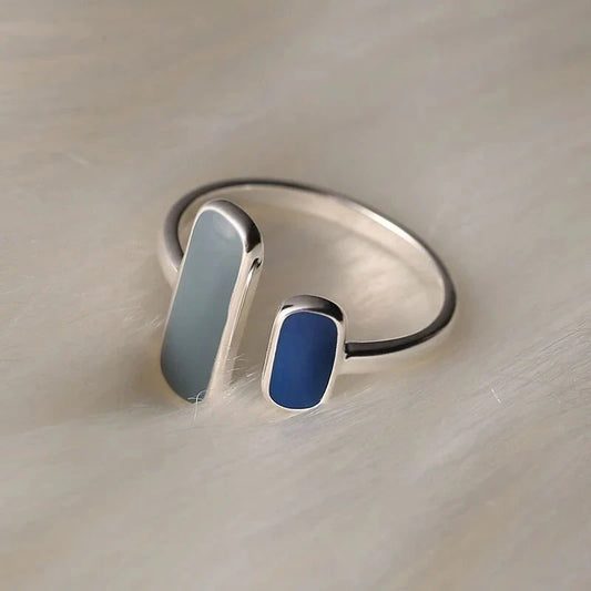 925 Sterling Zilver Vergulde Blauwsteen Verstelbare Ring