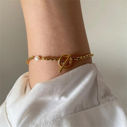 18K Vergulde Klein Parelarmband