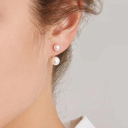 925 Sterling Zilver Vergulde Dubbele Parel Oorbellen