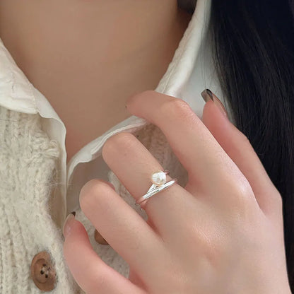 Verstelbare 925 Sterling Zilver Elegante Parel Ring