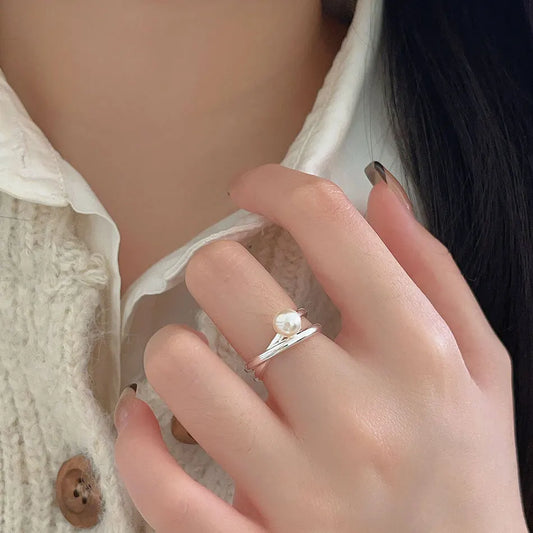 Verstelbare 925 Sterling Zilver Elegante Parel Ring
