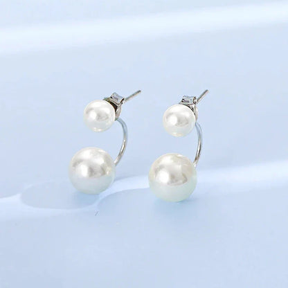 925 Sterling Zilver Vergulde Dubbele Parel Oorbellen