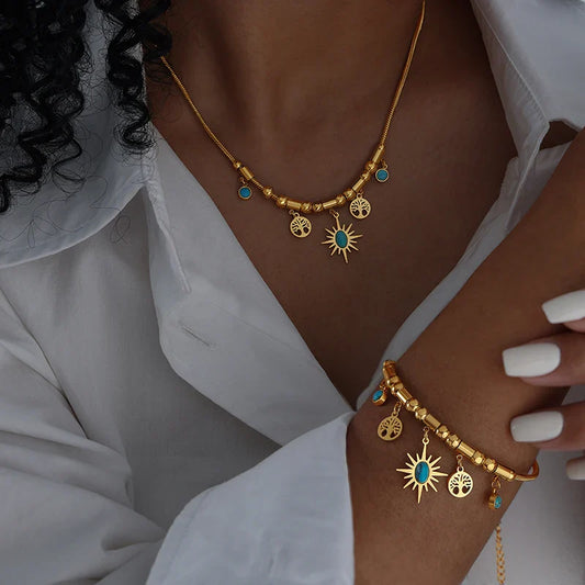 18K Vergulde Sieradenset Zon & Levensboom
