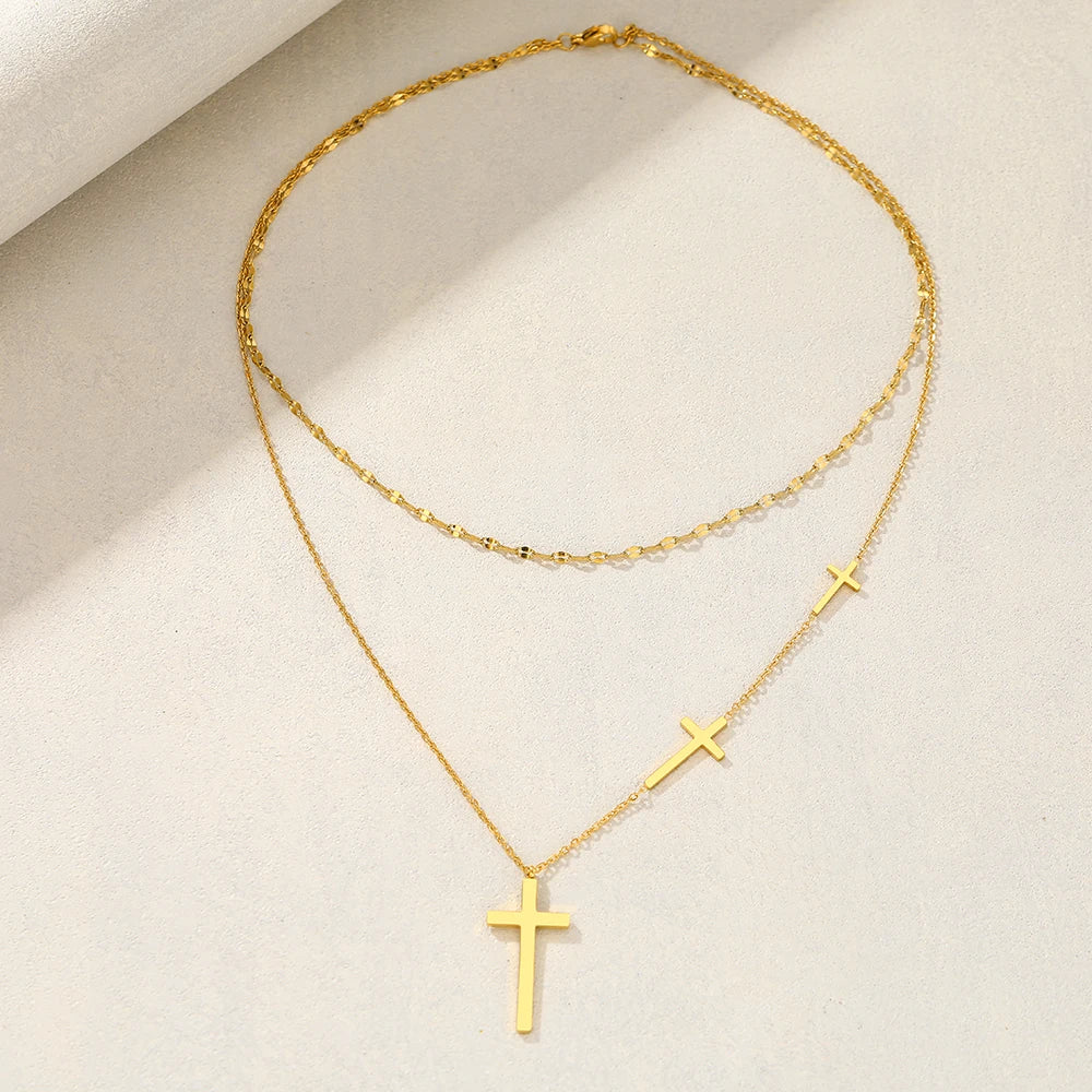 18-karaat Goud Vergulde Choker-ketting Met 3 Kruizen