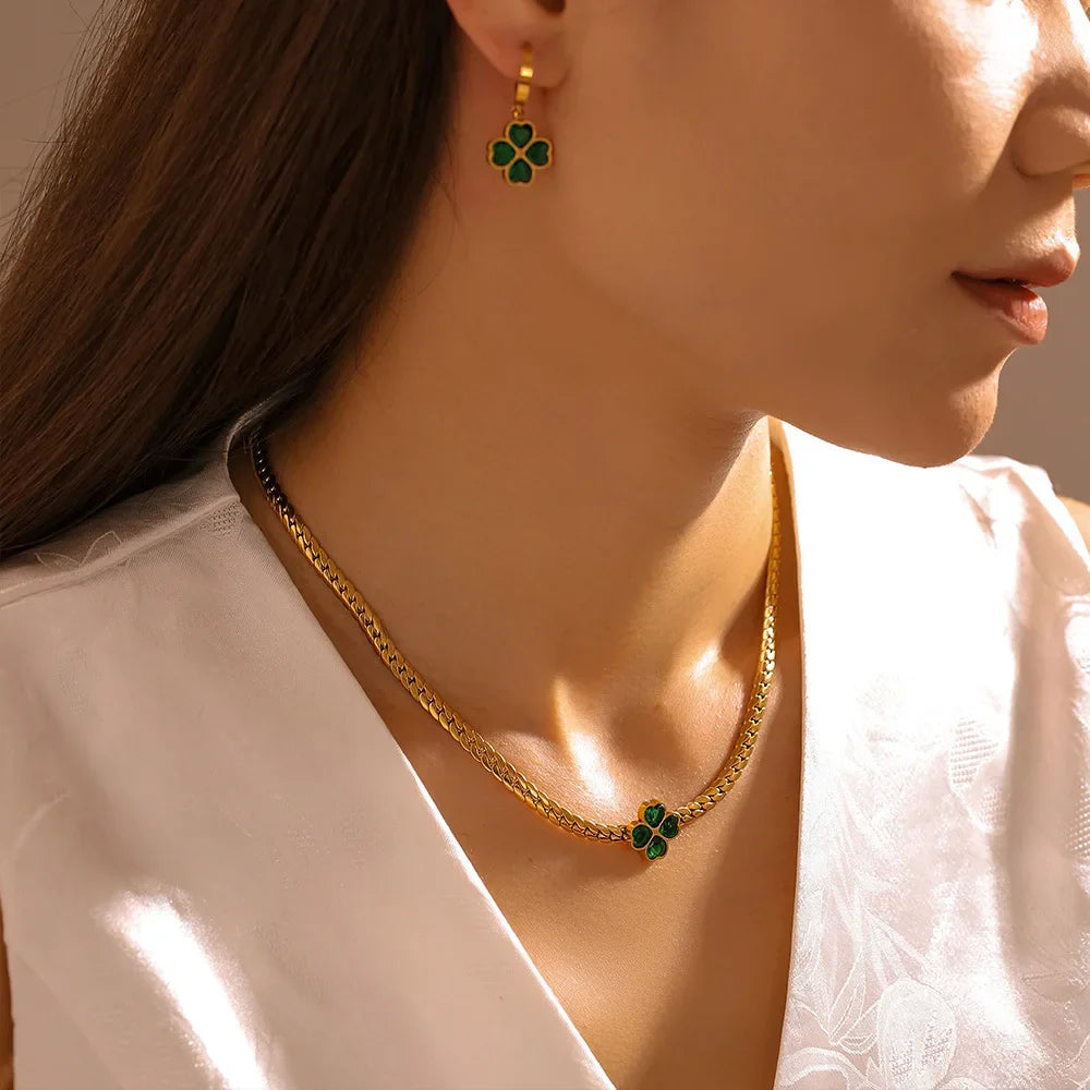18K Vergulde Set | 18K Vergulde Luxe Set Met Klaver Kristal