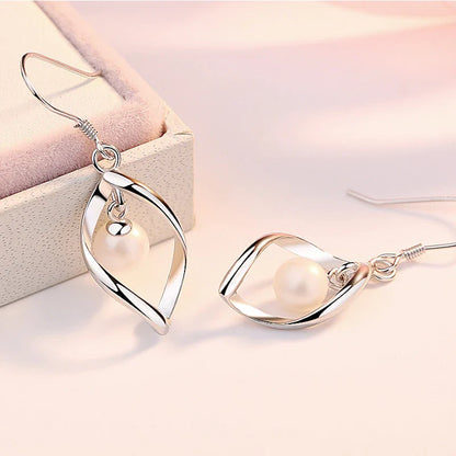 925 Sterling Zilver Vergulde Parel Oorbellen In Bladvorm