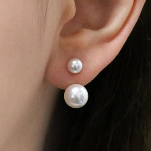 925 Sterling Zilver Vergulde Dubbele Parel Oorbellen