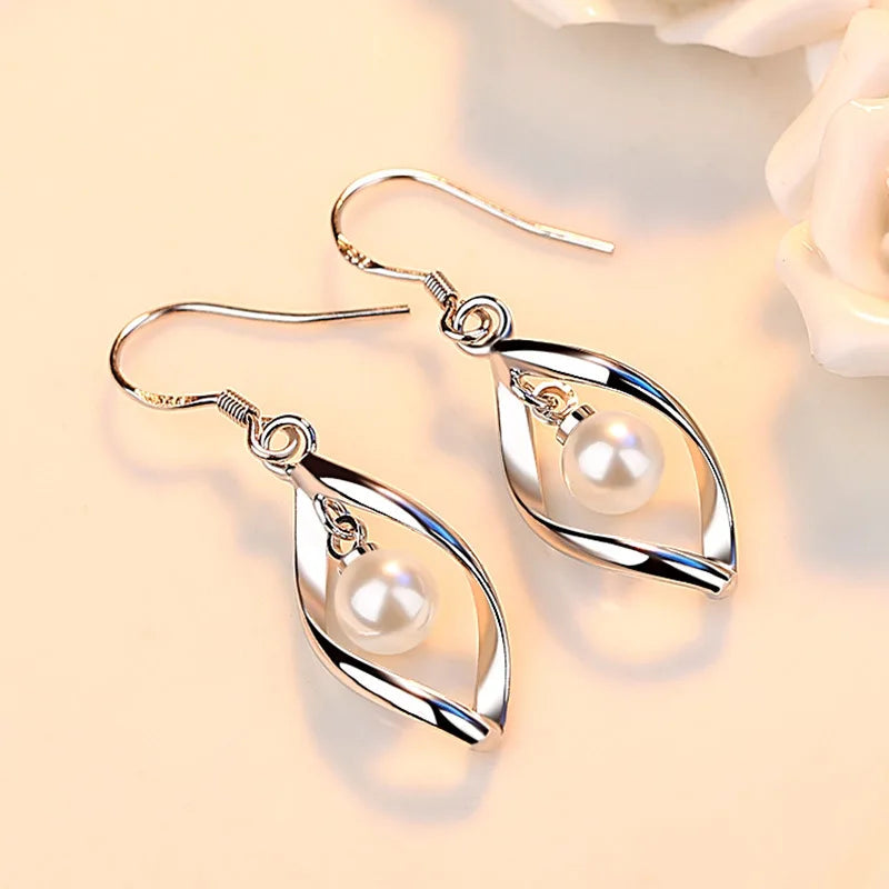 925 Sterling Zilver Vergulde Parel Oorbellen In Bladvorm