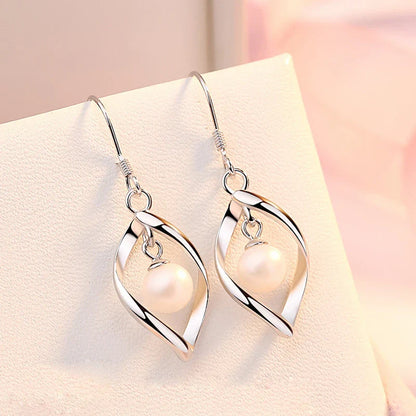 925 Sterling Zilver Vergulde Parel Oorbellen In Bladvorm