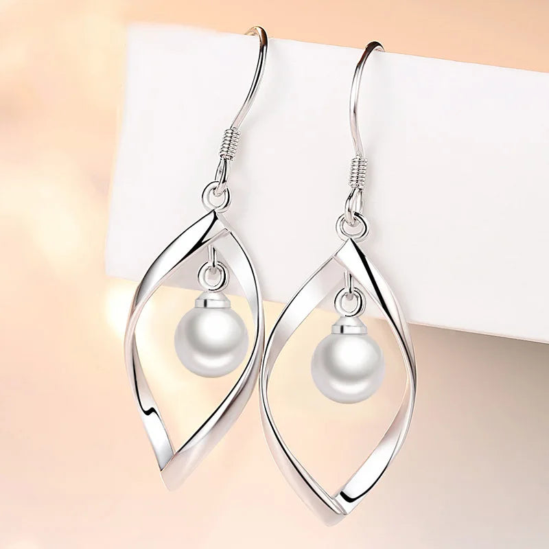 925 Sterling Zilver Vergulde Parel Oorbellen In Bladvorm