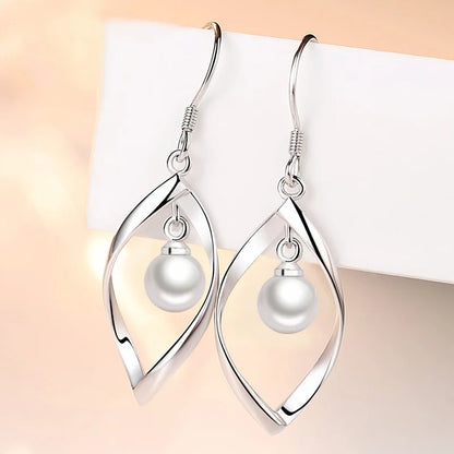 925 Sterling Zilver Vergulde Parel Oorbellen In Bladvorm