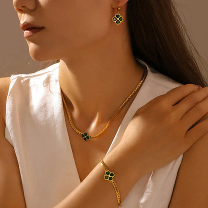 18K Vergulde Set | 18K Vergulde Luxe Set Met Klaver Kristal