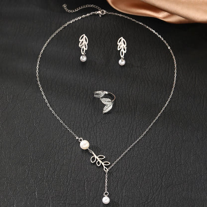 925 Sterling Zilver Verguld Blad Sieradenset Met Parel