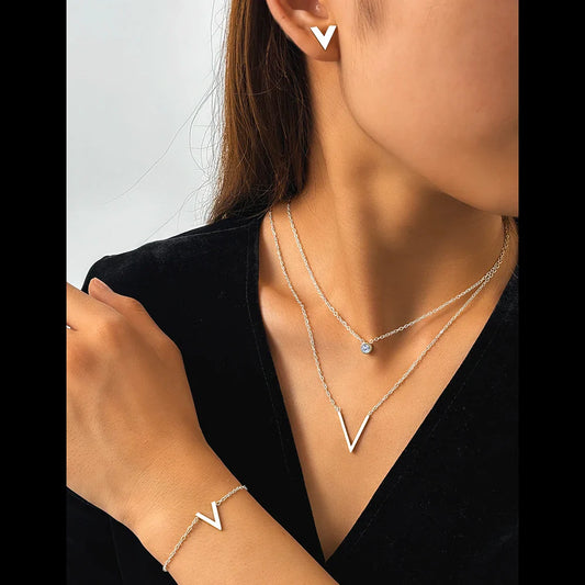 925 Sterling Zilver Verguld Sieradenset: V-vorm Met Zirkonia