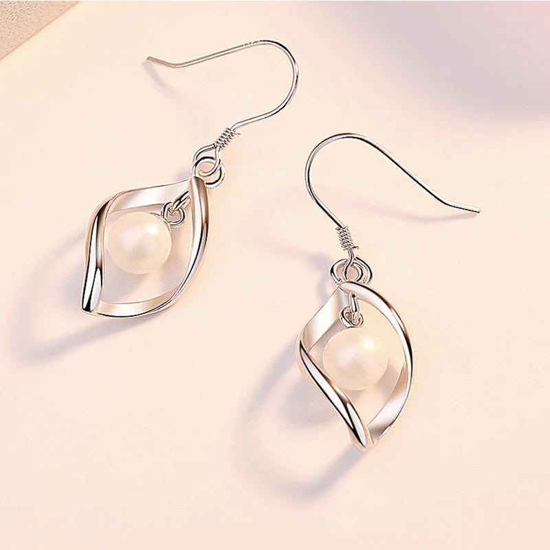925 Sterling Zilver Vergulde Parel Oorbellen In Bladvorm