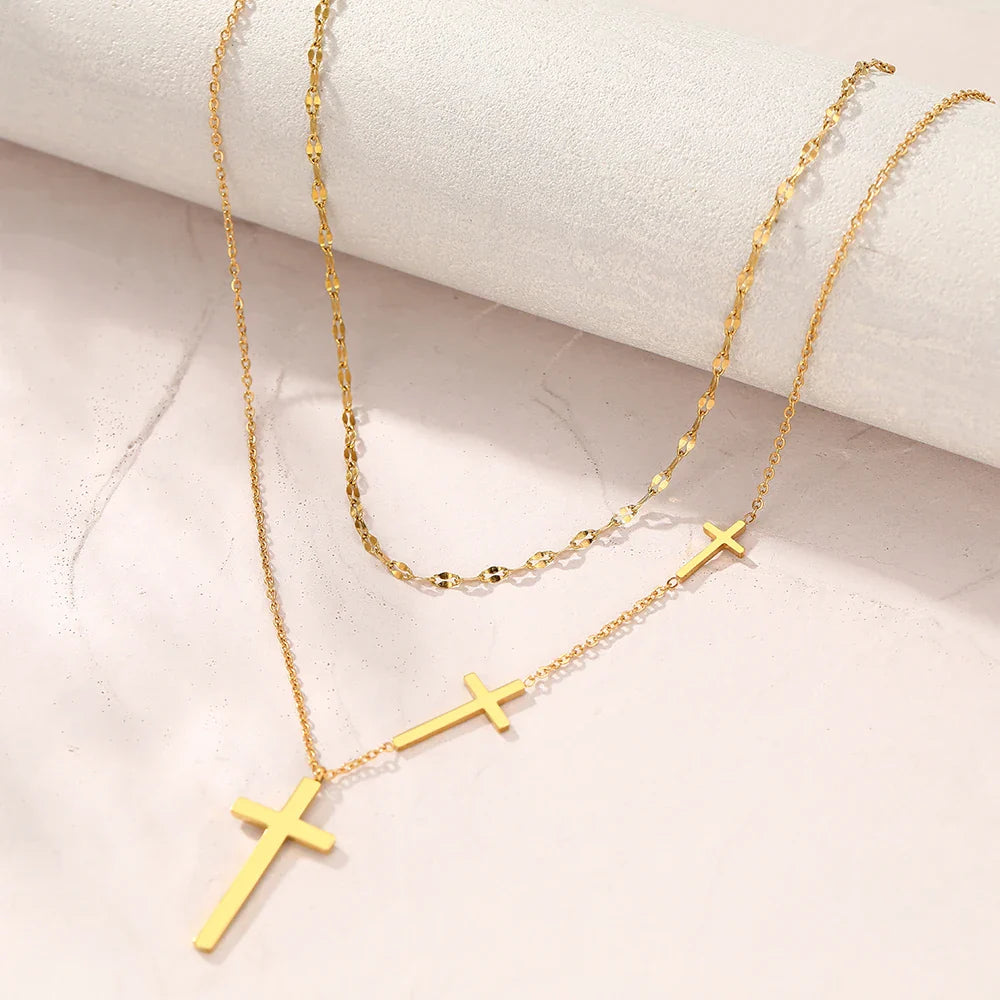 18-karaat Goud Vergulde Choker-ketting Met 3 Kruizen