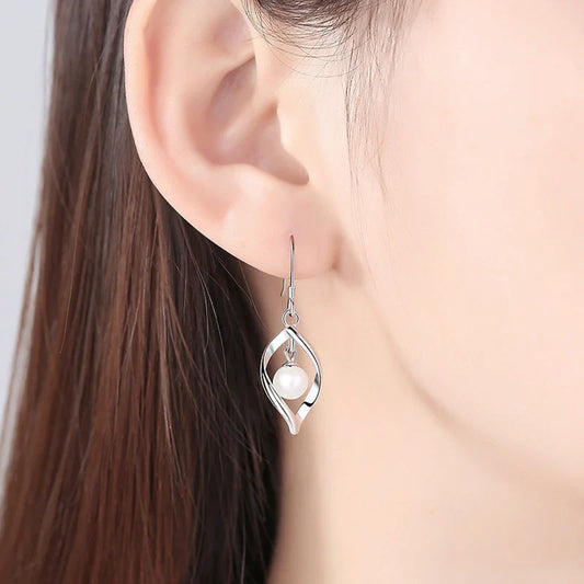 925 Sterling Zilver Vergulde Parel Oorbellen In Bladvorm