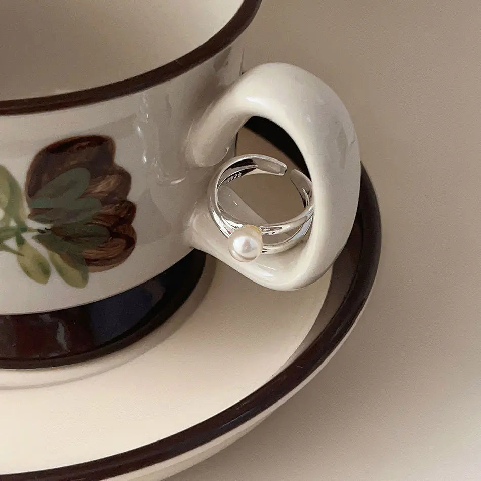 Verstelbare 925 Sterling Zilver Elegante Parel Ring