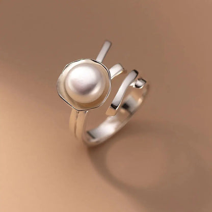 Verstelbare 925 Sterling Zilver Vergulde Parel Ring