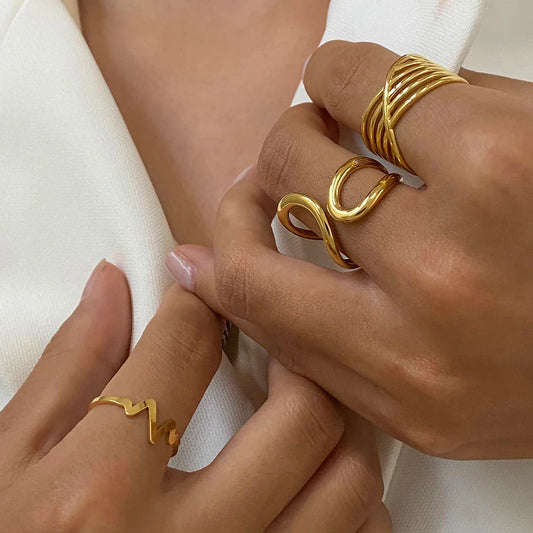 18-karaat Goud Vergulde Verstelbare Luxe Set Van 3 Ringen