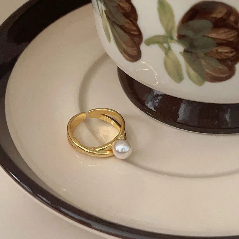 18-karaat Goud Vergulde Elegante Parel Ring
