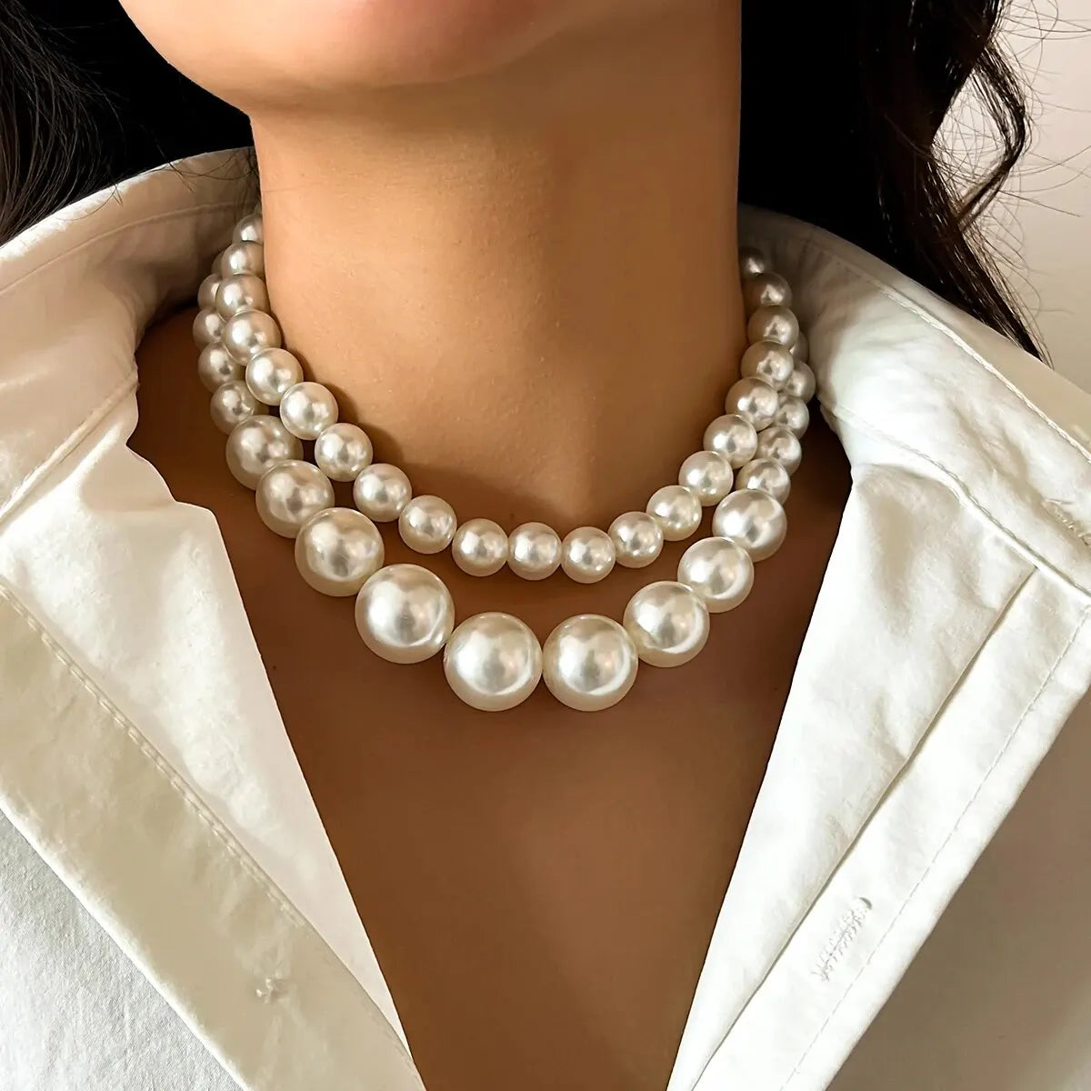 Parelstijl Dubbele Choker-ketting