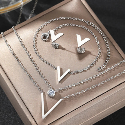 925 Sterling Zilver Verguld Sieradenset: V-vorm Met Zirkonia