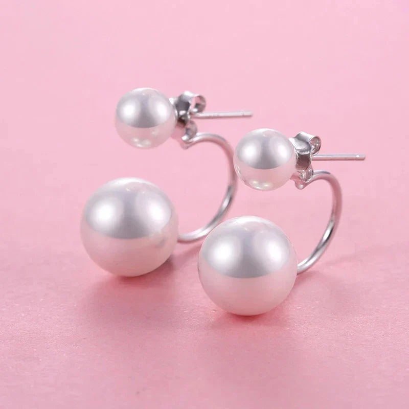 925 Sterling Zilver Vergulde Dubbele Parel Oorbellen