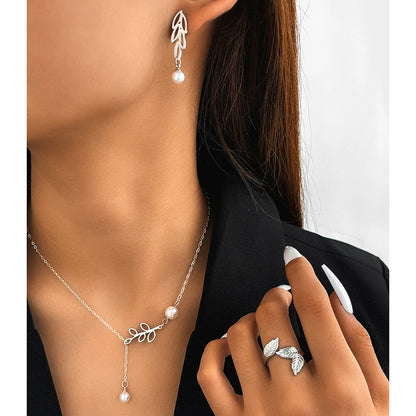 925 Sterling Zilver Verguld Blad Sieradenset Met Parel