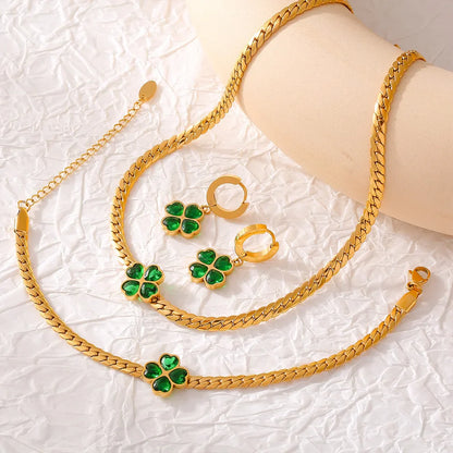 18K Vergulde Set | 18K Vergulde Luxe Set Met Klaver Kristal