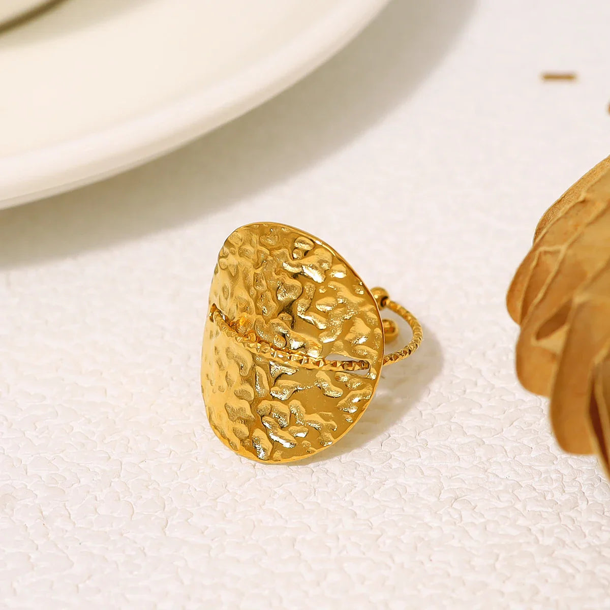 18K Vergulde Ring | Verstelbare Met Gladde Structuur