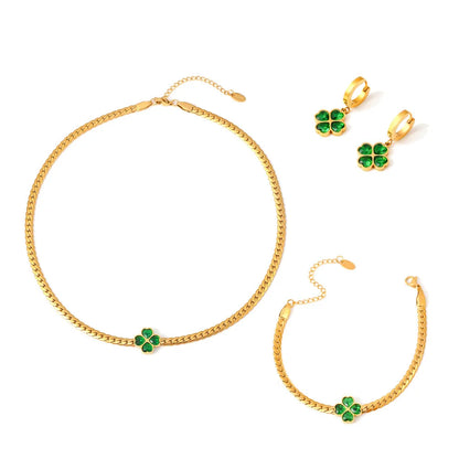 18K Vergulde Set | 18K Vergulde Luxe Set Met Klaver Kristal