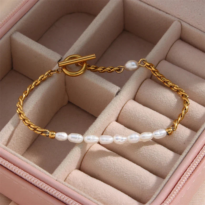 18K Vergulde Klein Parelarmband
