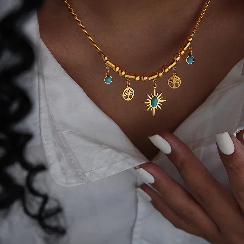 18K Vergulde Sieradenset Zon & Levensboom